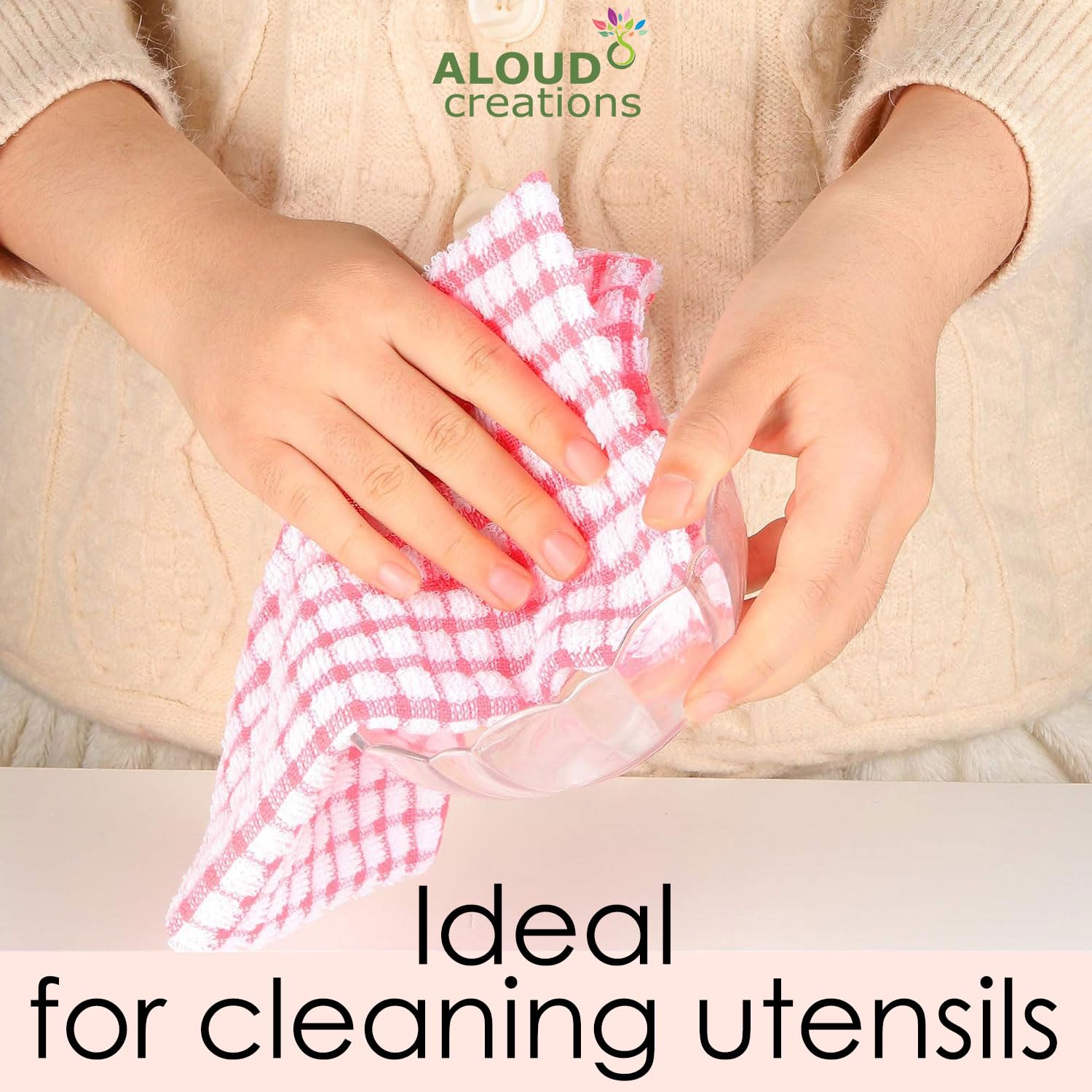 Aloud Creations 100% Cotton Large Size Kitchen Towel 300 Gsm | Towels For Cleaning & Plates, Glasses - Multicolour (Pack Of 3)