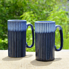 Studio Pottery Dual Tone Beer Mugs Set Of 2 - Prussian Blue, 550ml Each | Beer Mugs, Milk Mugs - Luxurious Midnight Blue