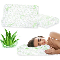 Aloevera Memory Foam Pillow, Cervical Pillow For Neck & Shoulder Pain Relief, White | Contour Neck Orthopedic Pillow For Spinal Alignment Ergonomic Pillow, Removable Cover - Set Of 2