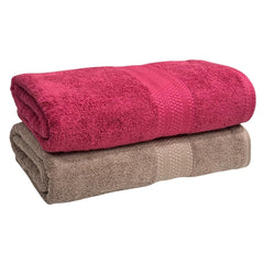 Stamio Cotton Bath Towel 1200 Gsm | Two Ply Combed, Extra Soft & Absorbent Large Full Size Towels For Bathing, Home, Sports, Salon, Hotel Use (Brown & Maroon Red) - 2 Pcs