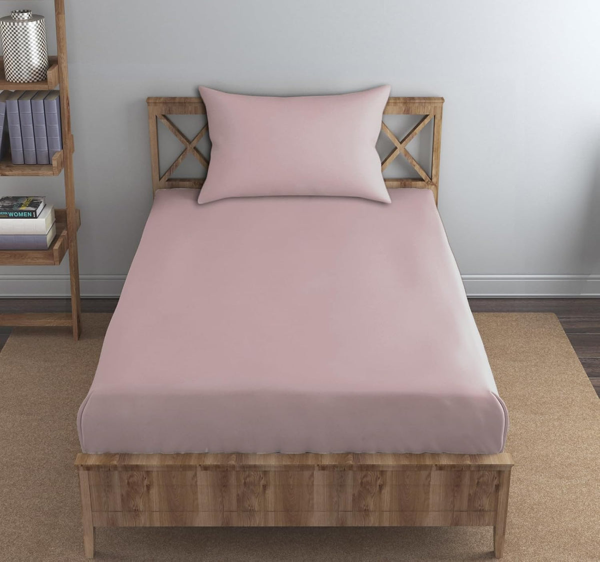 Single Flat Bedsheet With 1 Pillow Cover (54 X 90 Inches) Cameo Rose | Durable & Long Lasting Wrinkle Resistant Fabric - All Season Comfort | 300 Thread Count