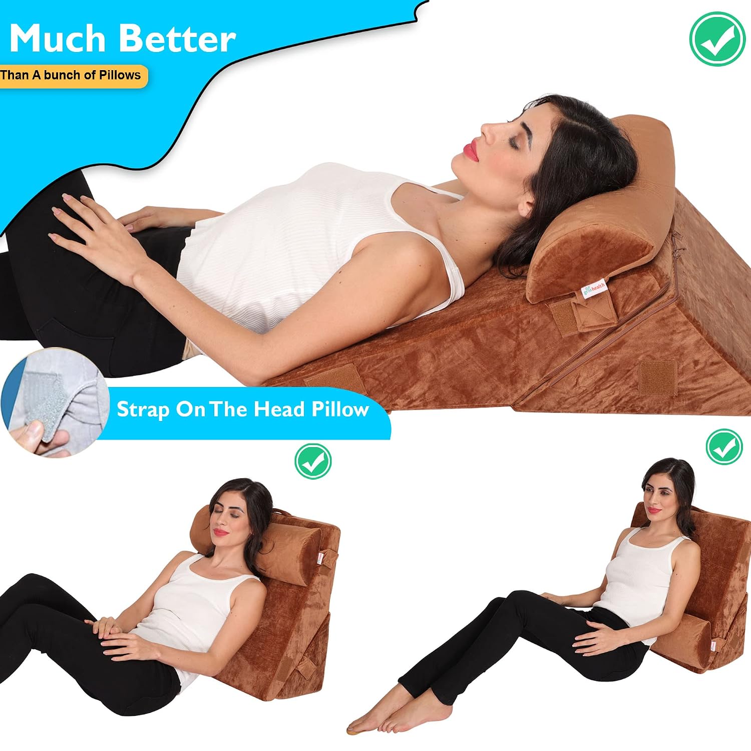 Memory Foam Orthopedic Bed Wedge Pillow, For Head Rest, Back Support - Brown | Adjustable Wedge Cushion For Sleeping, Acid Reflux, Heartburn, Gerd Leg Support | Comfort, Pregnancy Pillow