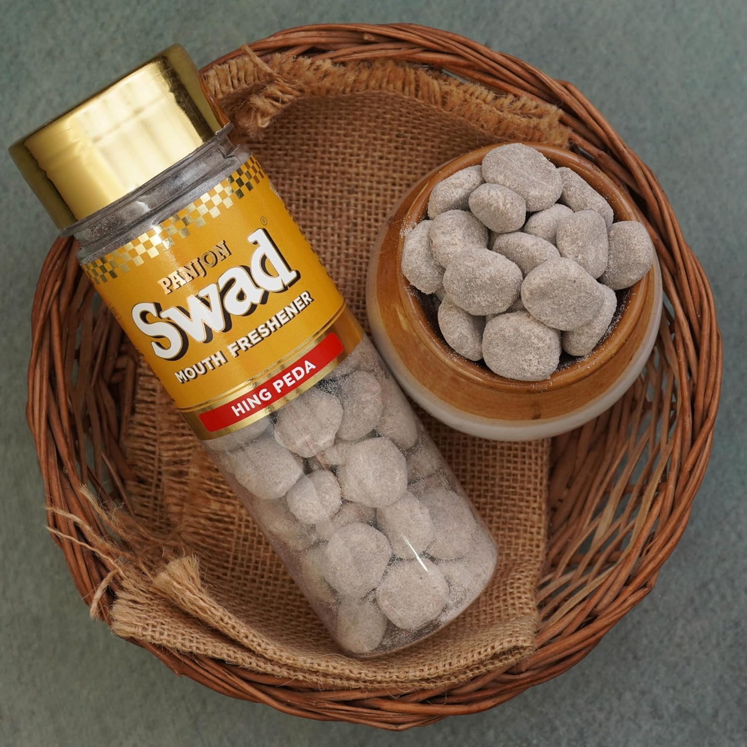 Panjon Swad Paan Shots & Hing Peda Tasty Mouth Fresheners 450gm, (225gm *2 Bottles)