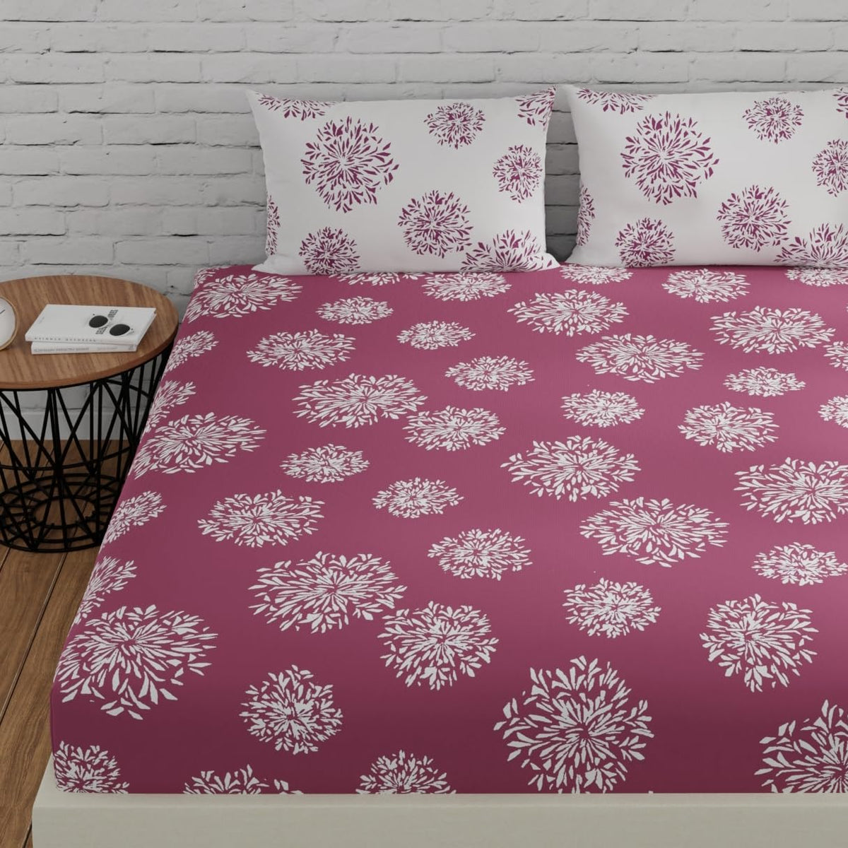 Flat Bedsheet For Double Bed With 2 Pillow Covers - 88 X 96 Inches, Mauve & White | Comfort Fabric Bedsheet Home, Hotel & Guest House