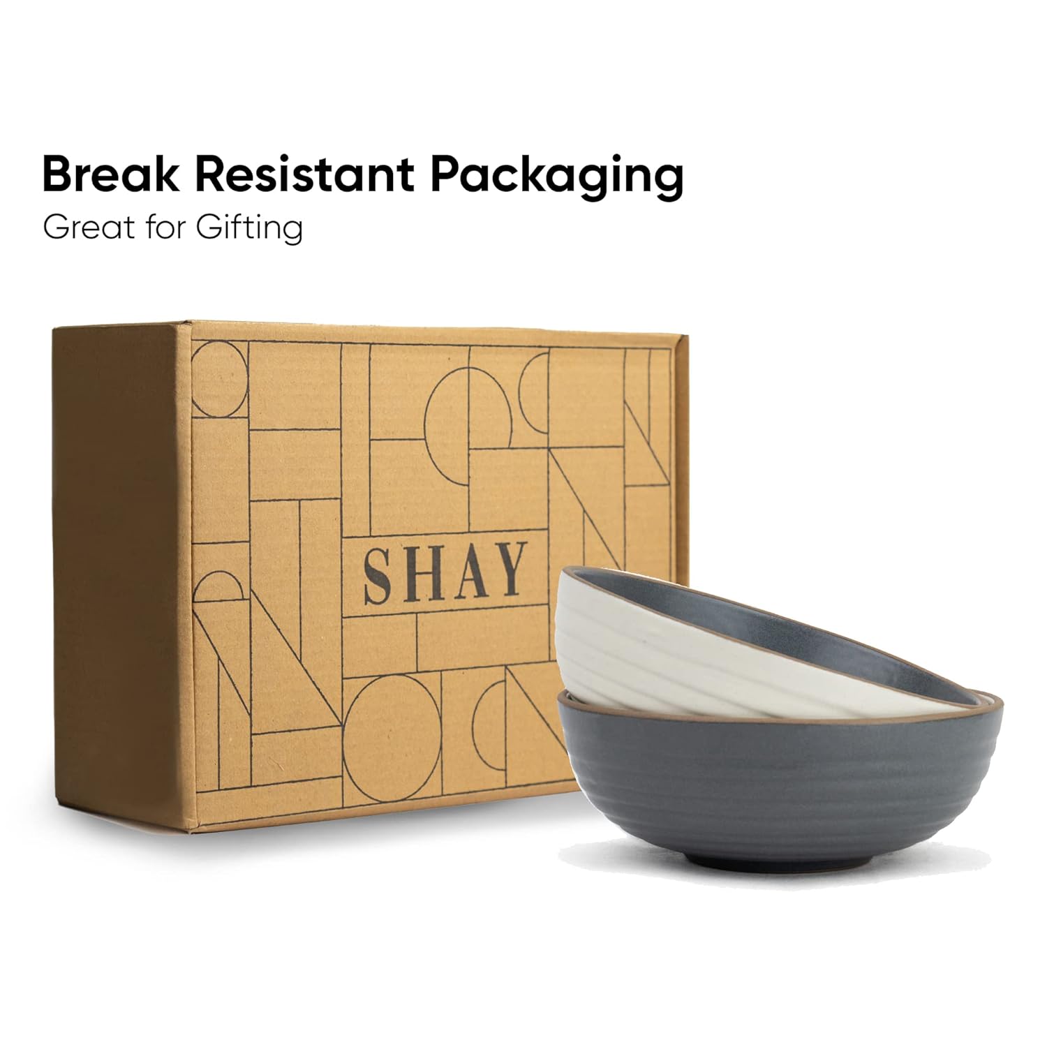 Ceramic Japandi Medium Pasta Bowl Set Of 2 Pieces - 17cm, Grey & White, 850ml Each | Stoneware Ceramic Serving Bowls - 1 Grey Bowl + 1 White Bowl | Deep Plate - Ceramic Bowl With Matte Finish