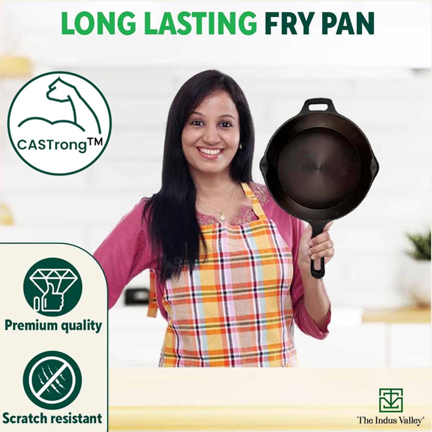 Super Smooth Black Cast Iron Skillet Fry Pan With Free Wooden Spatula - Medium, 25.4cm, 10 Inch, 1.7 Liters, 2.4 Kg | Induction Friendly, Naturally Nonstick, 100% Toxin Free, No Chemical Coating