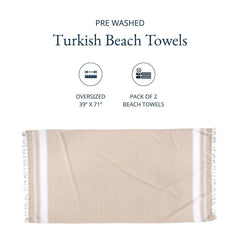 Lane Linen Oversized Beach Turkish Towel 699 Gsm | Lightweight Quick Dry Absorbent & Sand Proof Pool Towels - Beige (2 Pack)
