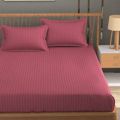 Stripe Glace Cotton 1 Double Bedsheet With 2 Pillow Cover - 91 X 90 Inches, Pink | Fade Resistant & Durable Breathable & Wrinkle Free Bed Sheet