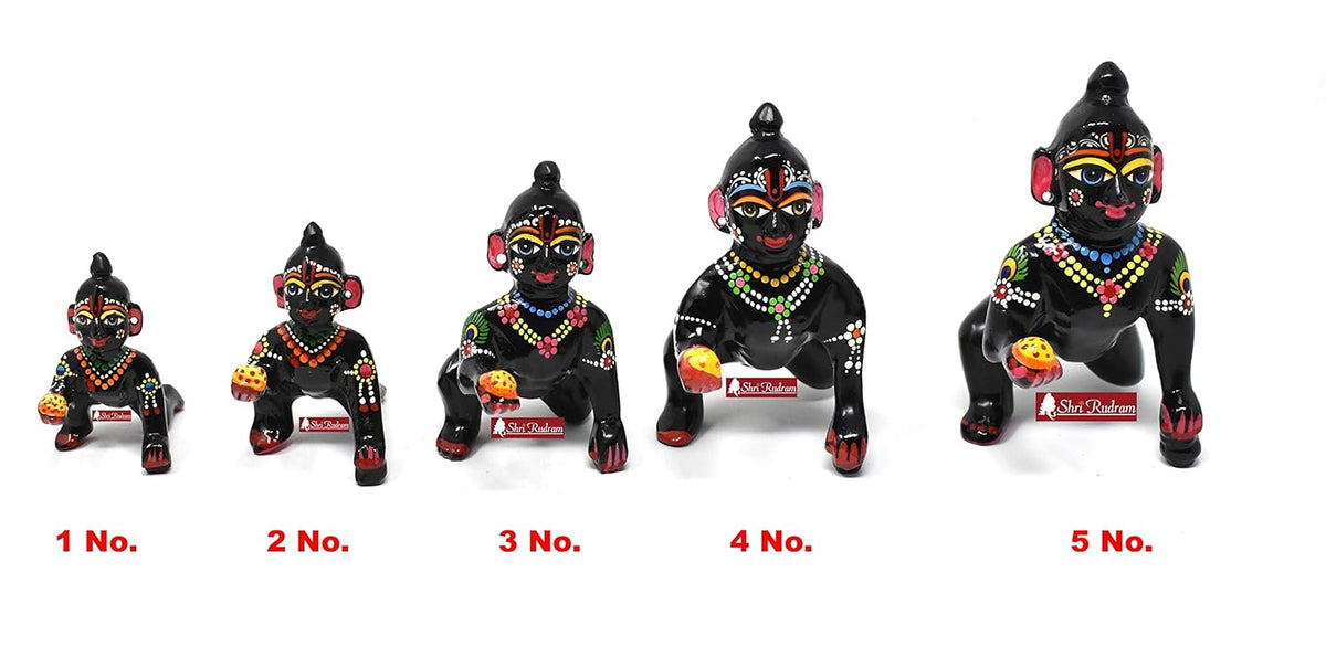 Black Laddoo Gopal Idol, Bal Gopal Ji Murti, Brass, Black Idol - Size No.5, Traditional Deign, Handmade Statue, Little Krishna Idol For Your Home Temple, God Idol