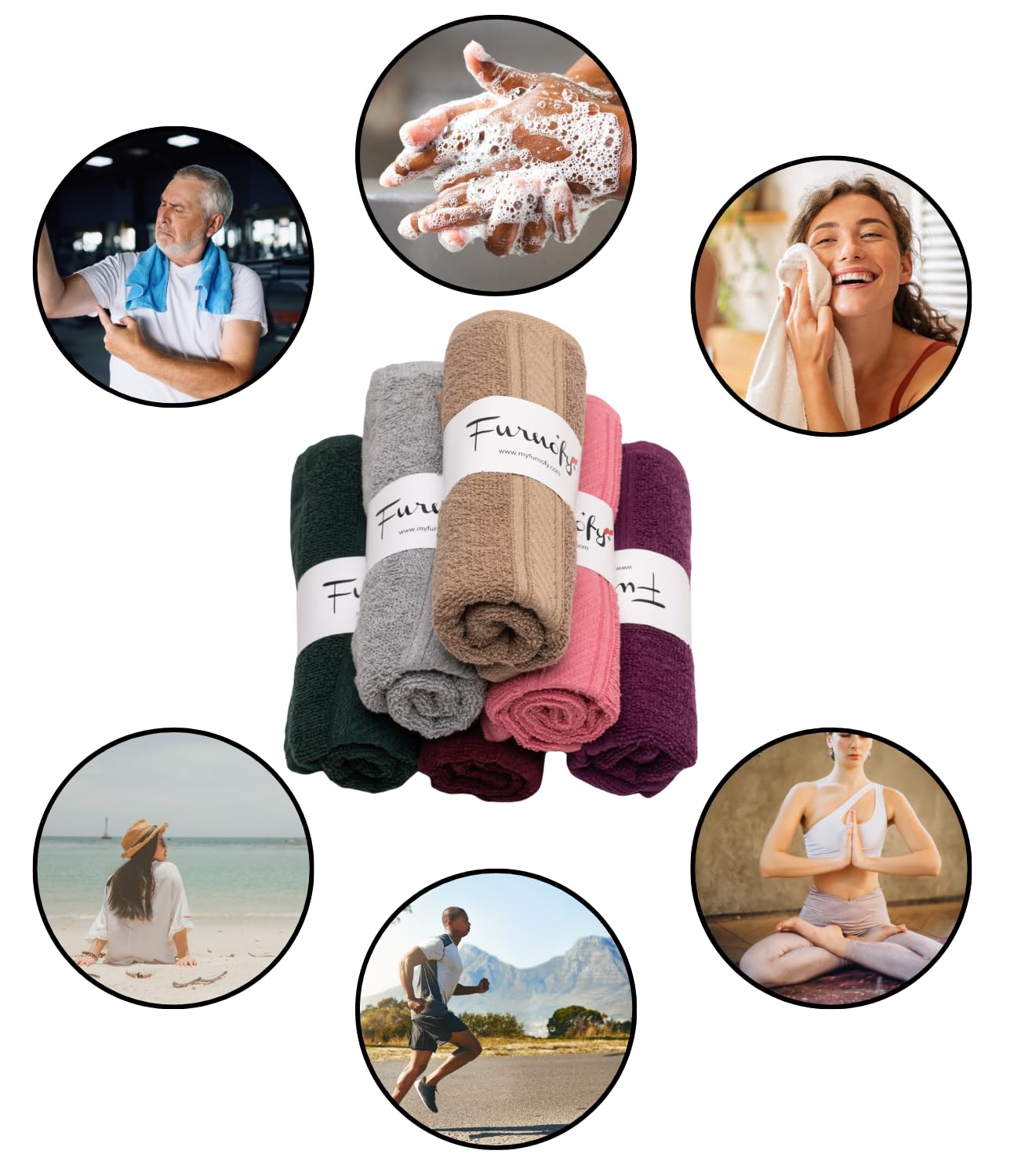 Furnofy Premium Cotton Hand Towels Set Of 6 Ultra Soft, Highly Absorbent & Quick-Dry For Gym, Kitchen, Pool, Travel & Home (Vibrant Multicolor)