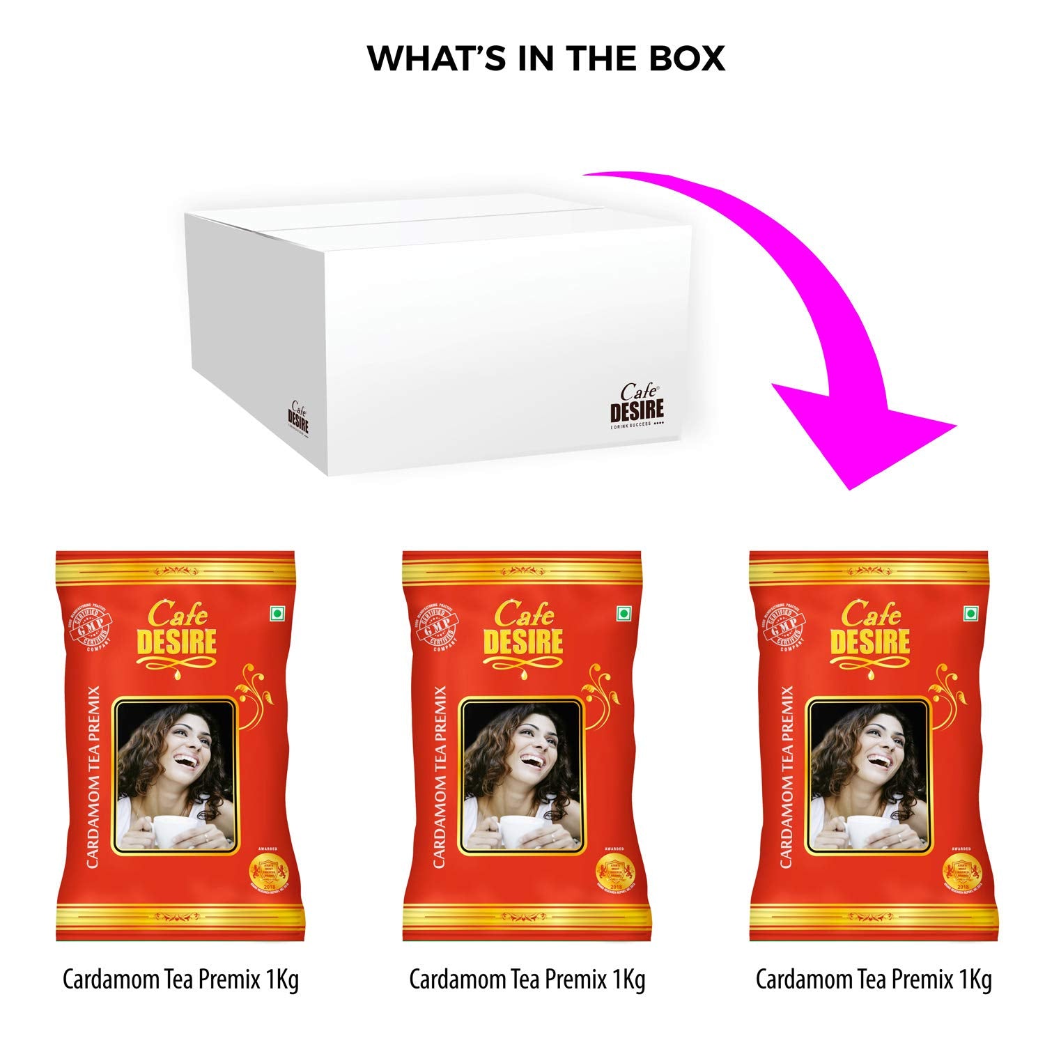 Cafe Desire Cardamom Tea Premix Pack Of 3 X 1 Kg, 35.2 Ounce Each | Just Add Hot Water No Milk Needed - Makes 250 Cups | Rich Home Made Taste - For Manual Use & Vending Machines