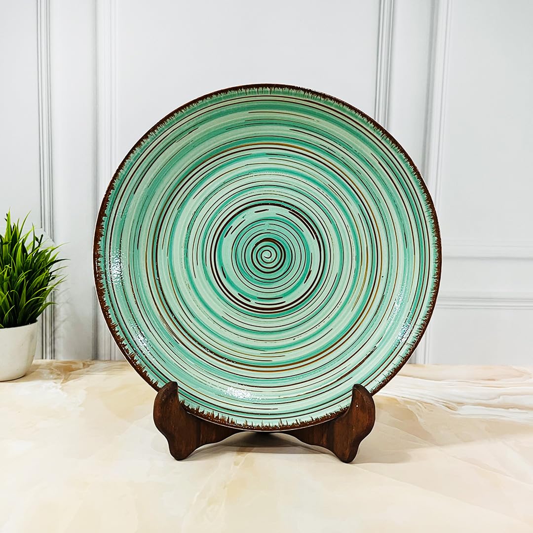 Iris Turquoise Ceramic Dinner Plates Set Of 2 - 10 Inches, 2 Pieces | Handcrafted Full Ceramic Plates For Dinner - Microwave Safe & Dishwasher Safe