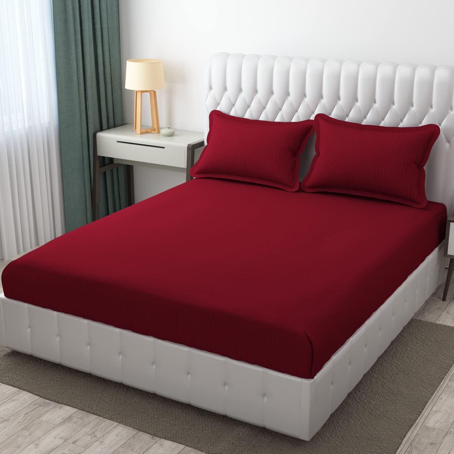 Plain Double Bedsheet For Queen Size With 2 Pillow Covers - 90 X 95 Inches, Maroon | Wrinkle Resistant & Soft Skin Safe | All Season Comfort Fabric