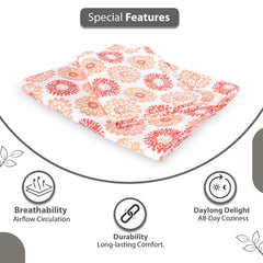 King Size Double Bedsheet With 2 Pillow Covers - 108 X 108 Inches, White & Red Orange | Soft & Durable For Everyday Use - All Season Comfort
