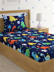 Cartoon Printed Single Bedsheet For Kids With One Pillow Cover - 60 X 90 Inches, Blue | 300 Thread Count - Wrinkle Free Soft Perfect For Everyday Use