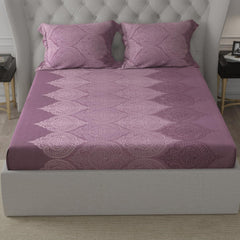 Queen Size Bedsheet With 2 Pillow Covers - 78 X 60 + 8 Inches, Ogee Lavender | Soft Wrinkle Free & Breathable Elastic Bedsheets - Durable & Long Lasting Bedsheet