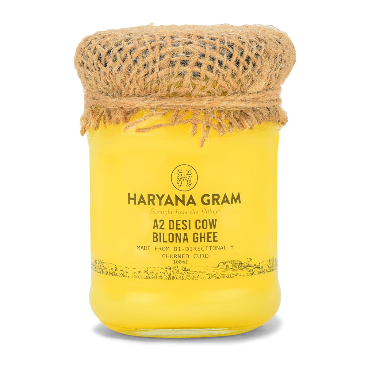 Organic A2 Desi Cow Bilona Ghee By Haryana Gram | Rich In Vitamin A, D & Minerals Healthy Desi Ghee Good For Sweets | (100ml) 3.3 Ounce | Jar Pack