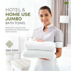 Pro Linen 100% Cotton Jumbo Bath Towel Extra Large 500 Gsm | Super Soft & Fluffy | Hotel & Home Use | White Bath Towel