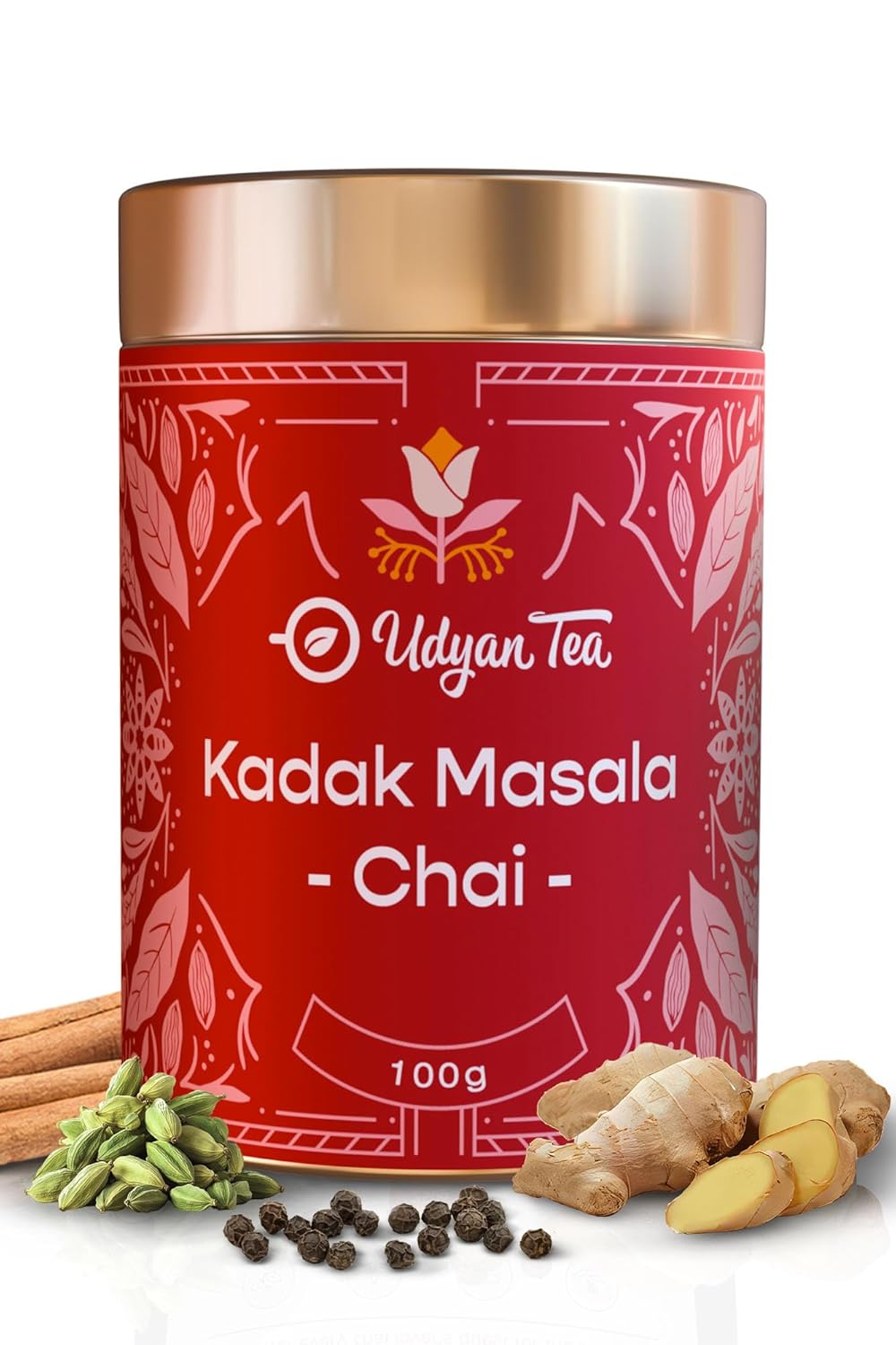 Udyan Tea Kadak Masala Chai - 100gm, 3.5 Ounce | Premium Blend With Fresh Tea Leaves & Real Spices - Authentic Indian Masala Chai Latte | High Caffeine Loose Leaves