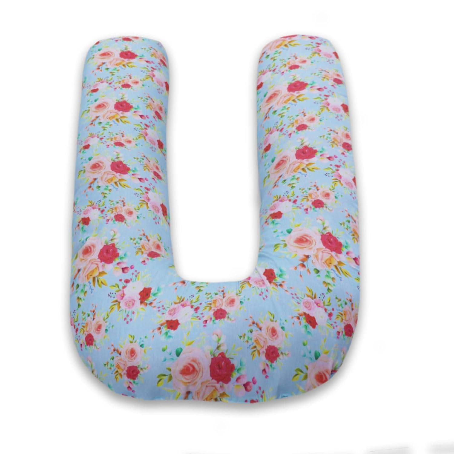 U Shaped Pregnancy Pillow, Maternity Pillow, 100% Cotton Removable Cover, Sky-Blue Flora | Super Premium Pillow For Sleeping, Versatile Use, Pregnocare Microfibers, Comfortable Pillow