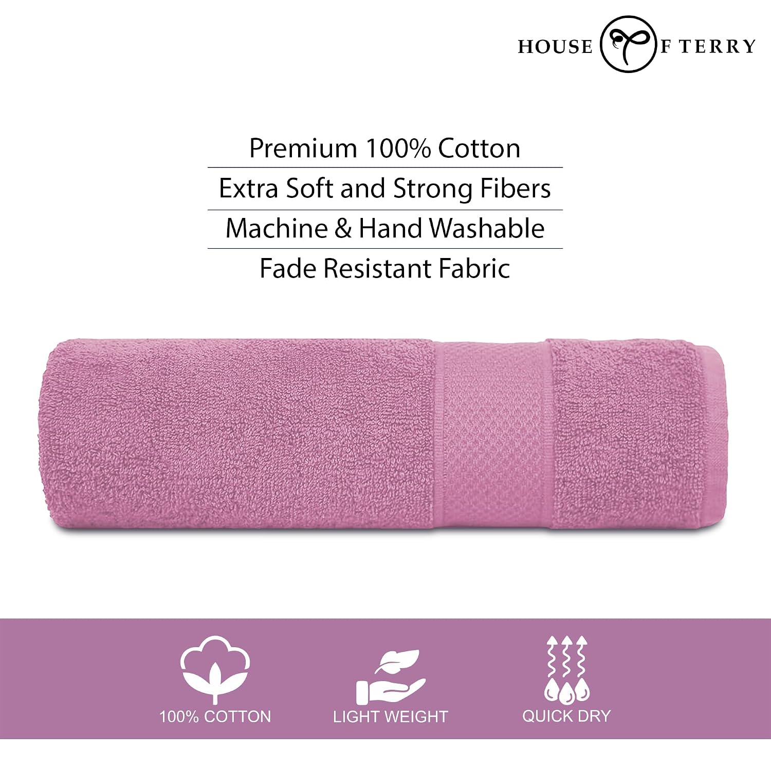 House Of Terry 100% Cotton Bath Towel 900 Gsm | Quick Dry, Soft & Absorbent, Fade-Resistant, Skin-Friendly For Men & Women Towel (Lilac & Grey) - Pack Of 2