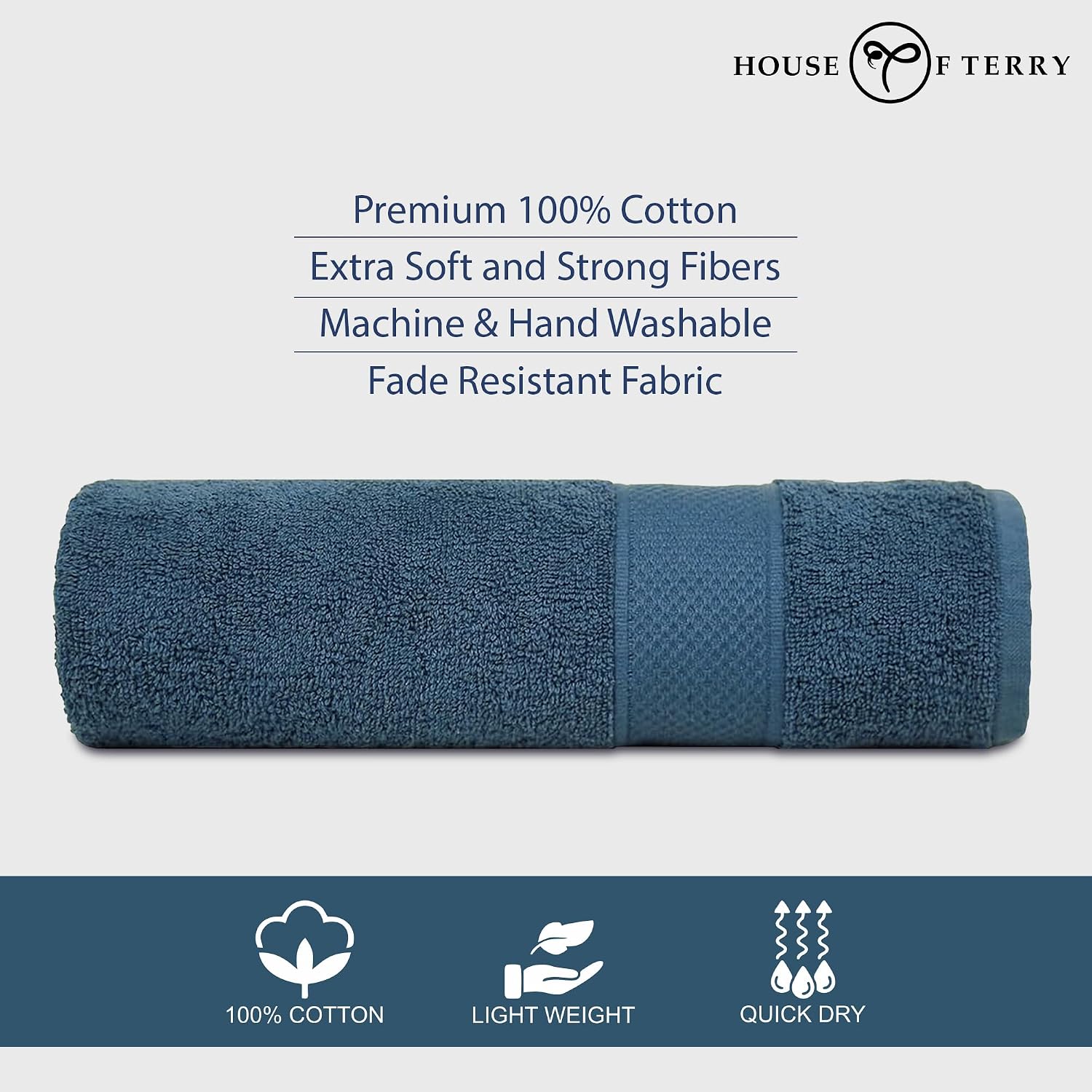 House Of Terry 100% Cotton Bath Towel 900 Gsm | Quick Dry, Soft & Absorbent, Fade-Resistant, Skin-Friendly For Men & Women Towel (Sky Blue & Oslo Blue) - Pack Of 2