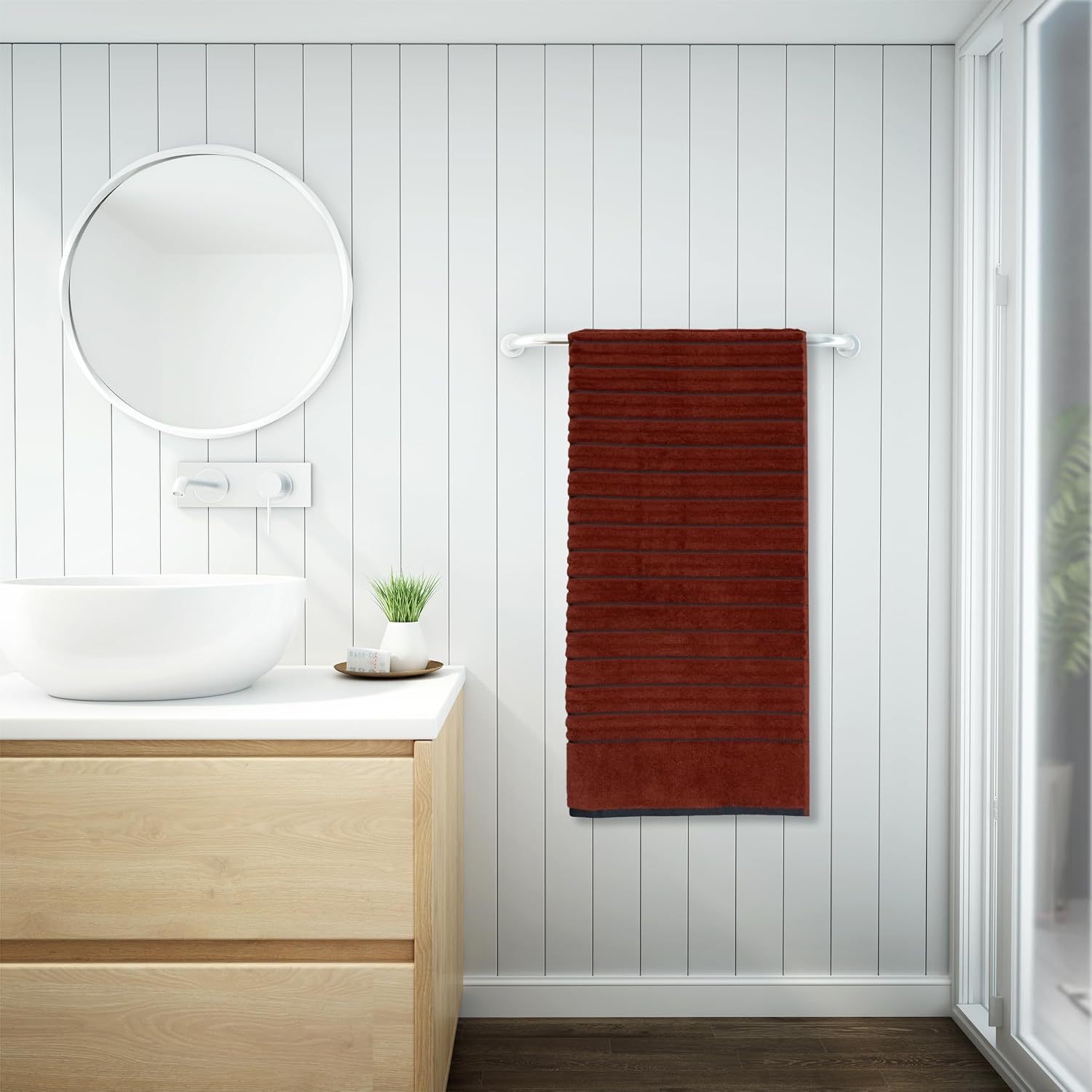 Spaces 100% Cotton Bath Towel 600 Gsm | High Loft Ribbed Texture High Absorbency Cotton Bath Towels (Burnt Orange)