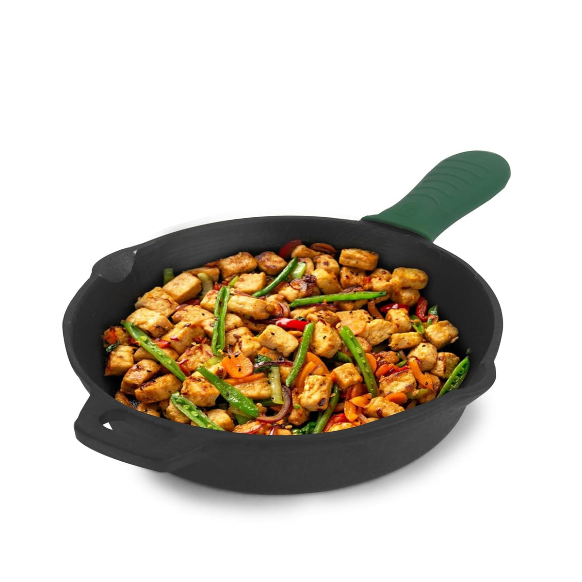 Super Smooth Cast Iron Fry Pan Or Skillet With Silicone Grip - Small 20.3cm, 8 Inch, 1.3 Liters, 2.3 Kg | Induction Friendly, Nonstick, Pre-Seasoned Fry Pan, 100% Pure & Toxin Free, Black