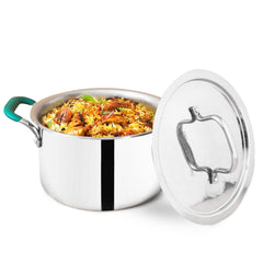 Triply Stainless Steel Stock Pot Or Biryani Pot Or Casserole With Steel Lid | Medium 21.6cm, 8.5 Inch, 3 Liters, 1.4 Kg - Induction Friendly, Nonstick 3-Layer Body, 100% Pure & Toxin-Free