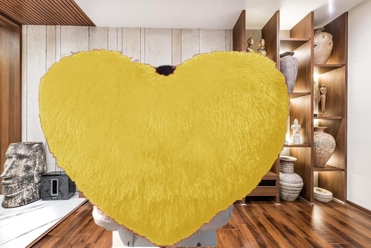 Love Heart Pillow Best Gifts For Birthday Valentine's Day, Yellow, Big Size | Give Thanks With A Grateful Heart Love Fur Throw Pillow Cushion | Beautiful Heart Pillow, Washable - Pack Of 1