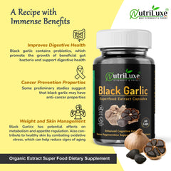 Nutriluxe Black Garlic Extract Capsules 500mg, Good For Heart, Digestion, Rich In Antioxidants, Regulates Sugar Levels | 60 Capsules 100gm 0.2lbs Each Pack Of 2