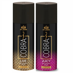 St. john Cobra Live & Juicy Deodorant Spray 300ml 10.1 Fl.oz. Pack Of 2 | Perfect Valentine Gift For Girlfriend & Boyfriend | 24hour Long Lasting Fragrance