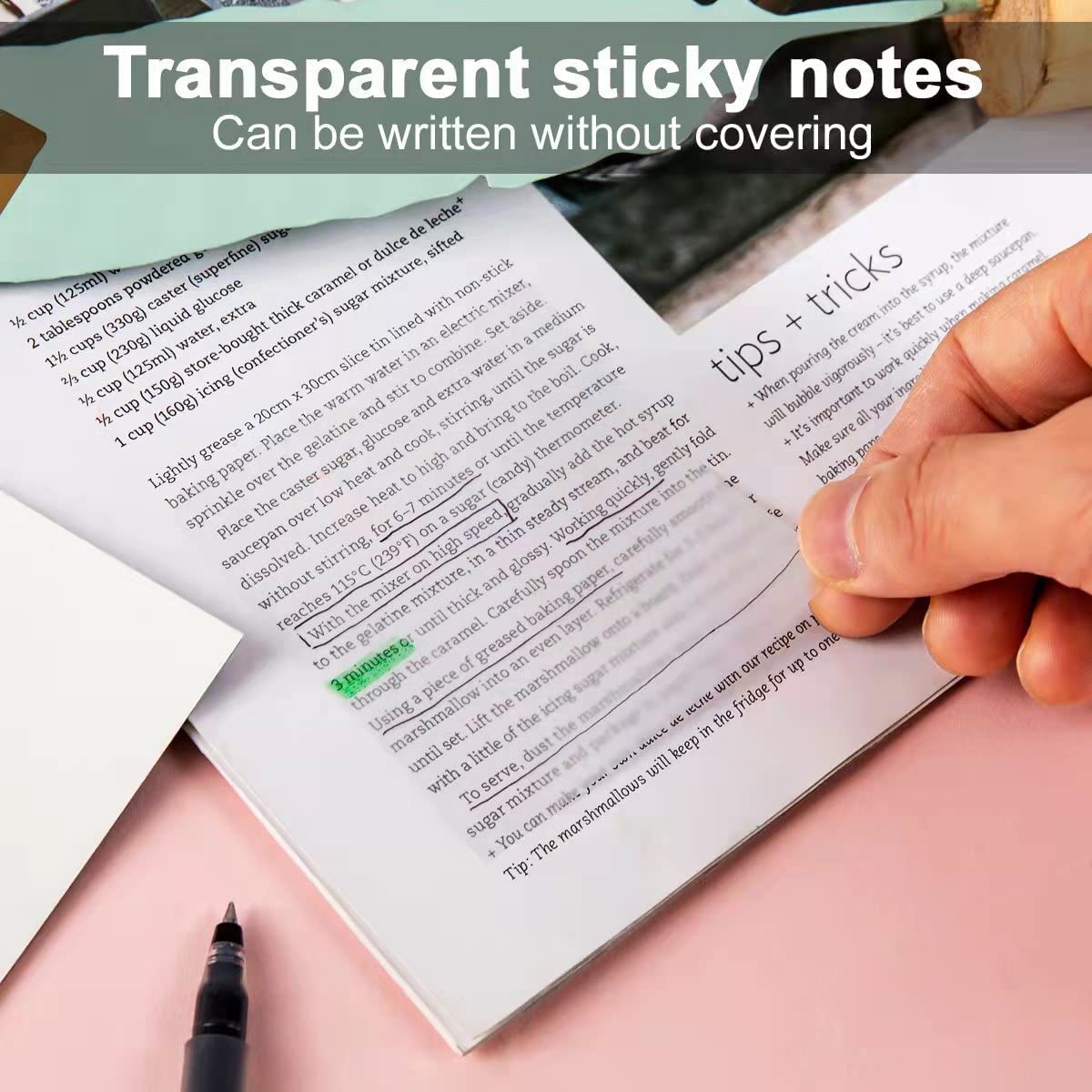 Sticky Notes Transparent Pad | 50 Sheets Clear Waterproof Transparent Sticky Notes