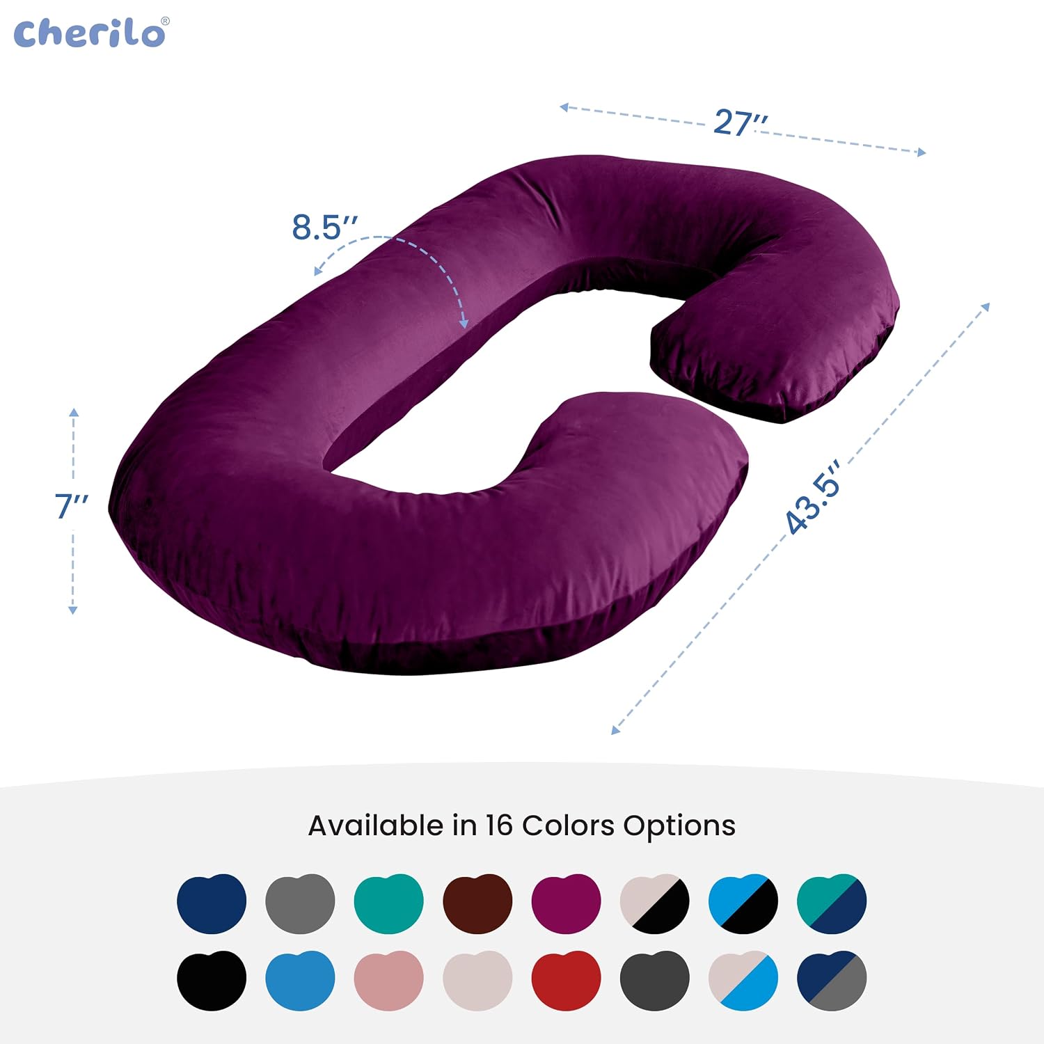 C Shaped Pregnancy Pillow For Maternity & Baby Nursing, Full Body Support, Purple | Abdomen, Spine, Neck & Head Support Cushion | Premium Velvet Outer Cover With Zip, Adjustable Pillow
