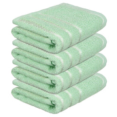 Heart Home Face Towel 800 Gsm | Facewash For Travel Workout Hand Towel | Lining Design Pack Of 4 (Green)