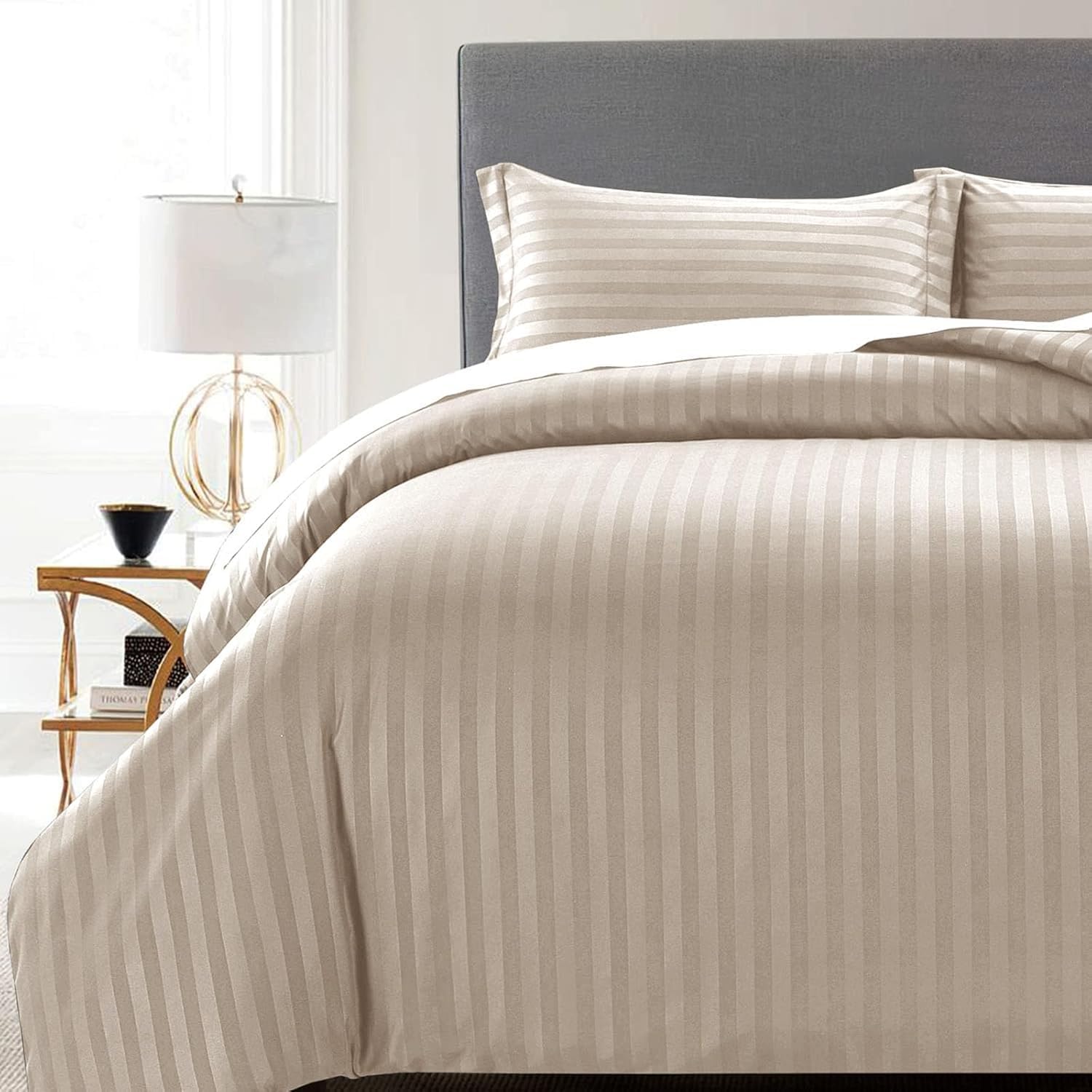 Super King Size Bedsheet For Double Bed With 2 Pillow Cover - 108 X 108 Inches, Cream | Durable & Easy Care Fade-Resistant, Wrinkle-Free