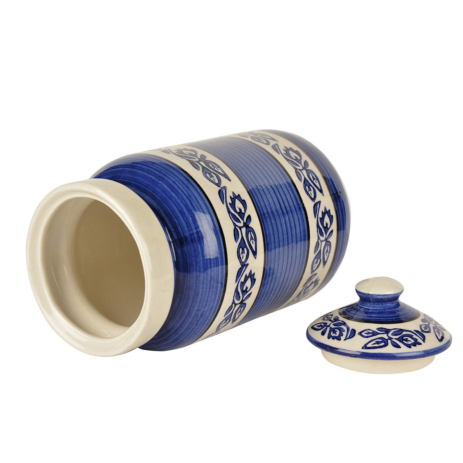 Hand Painted Ceramic Jar (Burni) With Lid 3000ml, Blue & White | Ceramic Multi-Utility Storage Jar