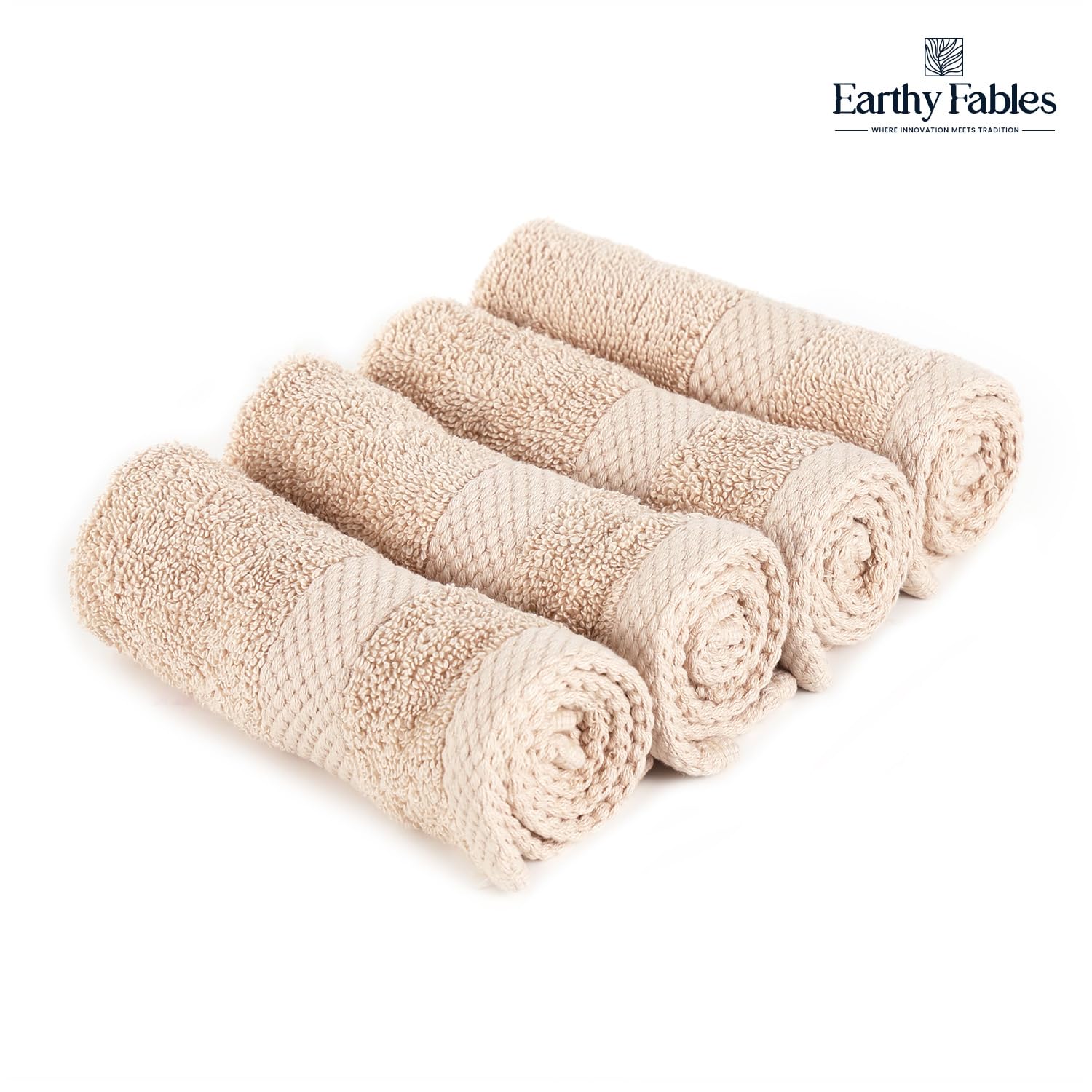 Earthy Fables Premium Face Towels 800 Gsm | Ultra Soft, Quick Dry & Highly Absorbent, For Gym, Travel & Acne-Prone Skin | Set Of 4 (Beige)