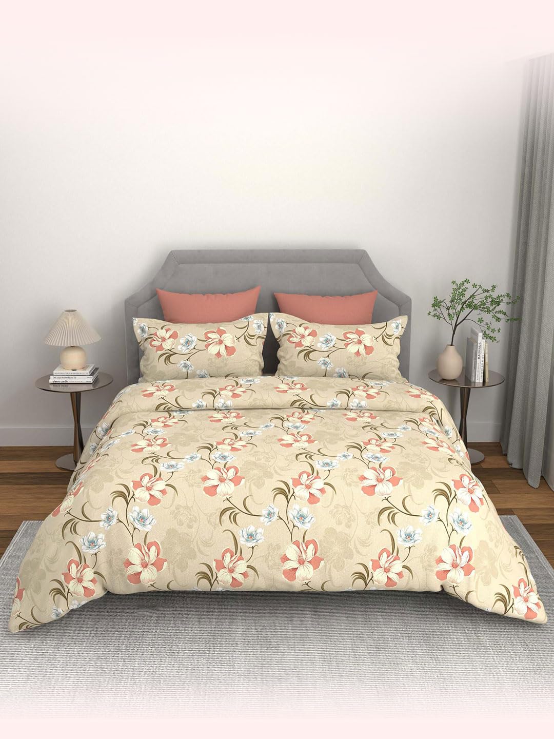 100% Cotton Queen Size Bedsheet For Double Bed With 2 Pillow Covers - 90x100 Inches, Beige | Ideal For Daily Use & Gifting Bedsheet