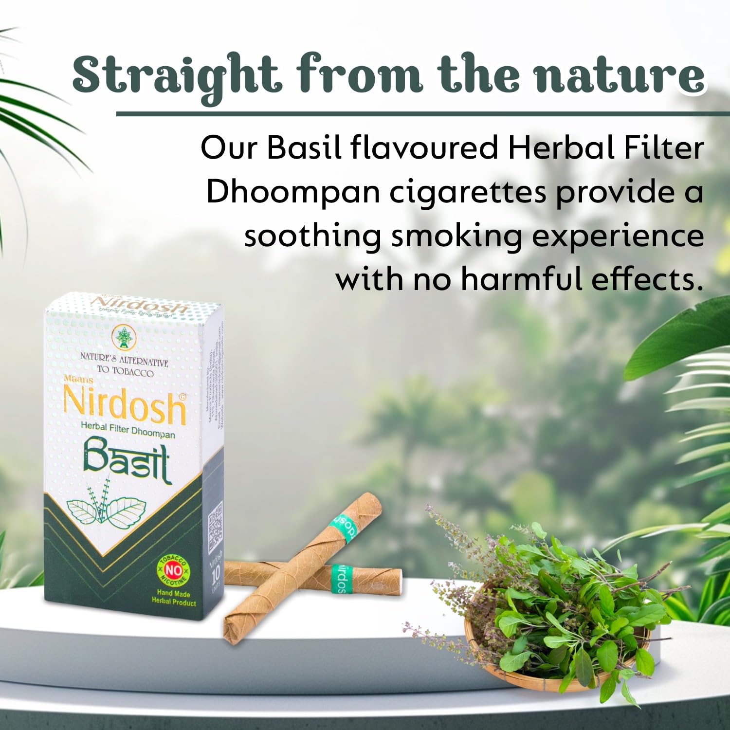 Basil Flavored Herbal Filter Dhoompan Sticks - Pack Of 3X 10 Pcs Herbal Cigarette | Bidi Sticks Rolled In Tendu Leaves, Non-Addictive Sticks - Tobacco Free & Nicotine Free