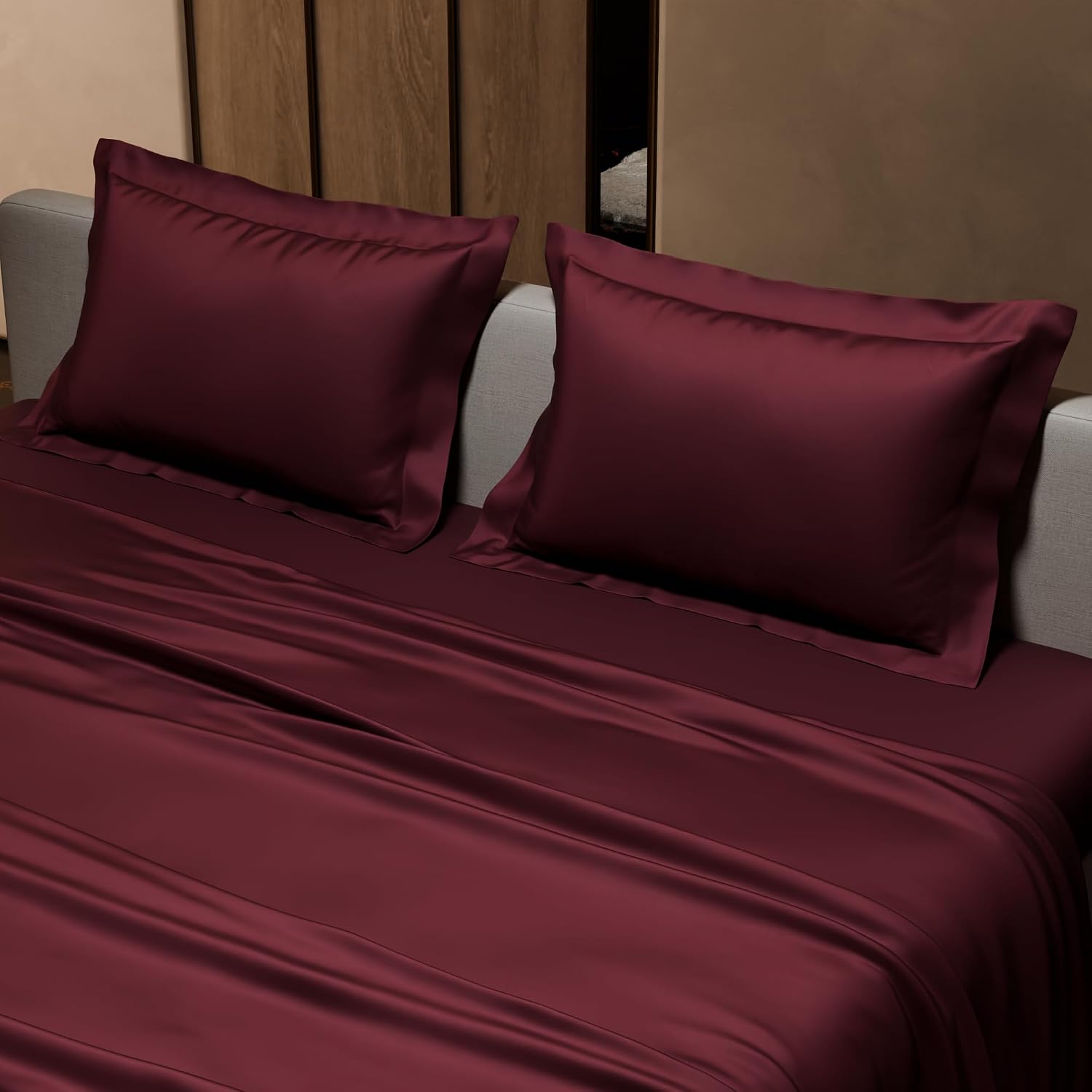 Satin Bedsheet For Double Bed With 2 Pillow Covers - 90 X 100 Inches, Velvet Wine | Premium Bedding Set & Wedding Gift For Couples