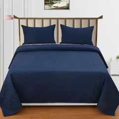 Quilted Double Bedsheet For King Size With 2 Pillow Covers | 90 X 100 Inches, Navy Blue - 240 Thread Count Super Soft Bedding Set