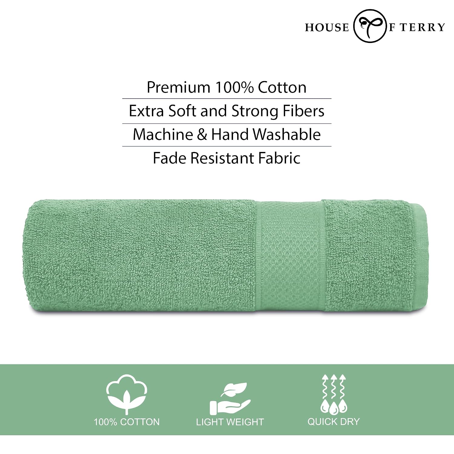 House Of Terry 100% Cotton Bath Towel 450 Gsm | Quick Dry, Soft & Absorbent, Fade-Resistant, Skin-Friendly For Men & Women Towel (Green)