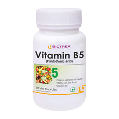 Biotrex Nutraceuticals Vitamin B5 (Pantothenic Acid) Supplement, 100% Rda Approved, For Energy & Metabolism | 60 Veg Capsules , 100gm 0.2lbs