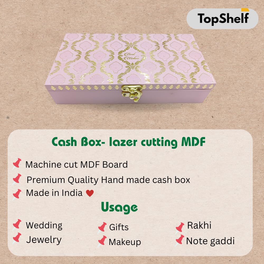 Fancy Floral Decorative Box, Shagun Cash Box, Money Box, Cash Box, Jewellery Box, Money Box, Gaddi Box, Wedding & Engagement Cash Box, Gift Box, Colour - Light Pink, Material - Wood