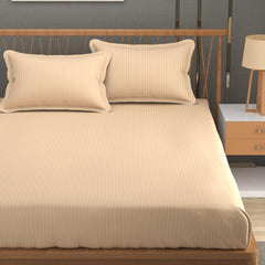Stripe Glace Cotton 1 Double Bedsheet With 2 Pillow Cover - 91 X 90 Inches, Peach | Fade Resistant & Durable Breathable & Wrinkle Free Bed Sheet
