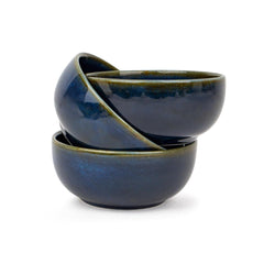 Ceramic Veg Bowls Set Of 6 For Dinner - 180ml Each, Blue Green | Katori Set With Glossy Finish - Porcelain Ceramic Bowls Set | Dessert Bowl Set