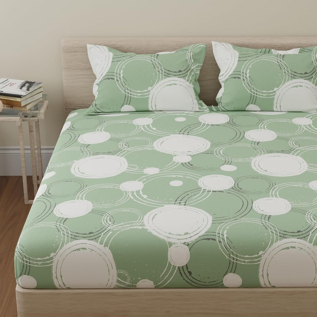 1 King Bedsheet With 2 Pillow Covers - 108 X 108 Inches, Green | Beautiful Print & Luxury Look Bedsheet | Cotton Bedsheet Is Naturally Comfortable