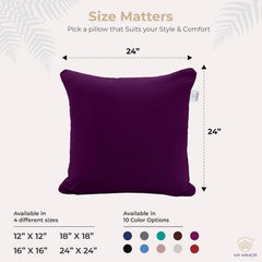 Microfiber Square Soft Pillow Cushion For Sofa & Bed, Purple - 24 X 24 Inch | Fluffy Pillow For Comfort & Back Support | Breathable, Washable | Premium Velvet Cover With Zip - Pack Of 1