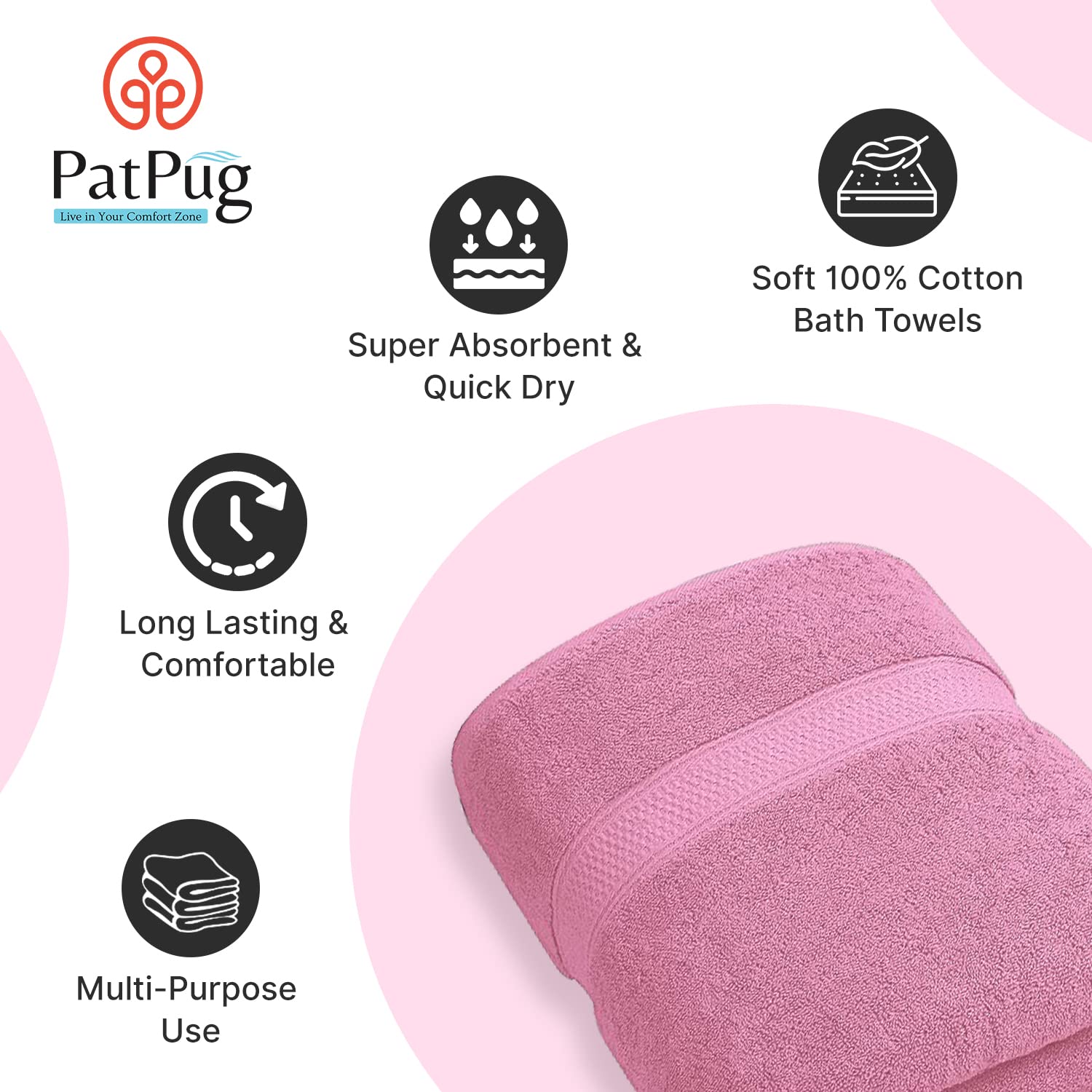 PatPug 100% Indian Ultra Soft Cotton 450 Gsm Bath Towel Large Bath Towel | Highly Absorbent Quick Drying Durable Towel For Men, Women & Kids (Ocean Blue & Baby Pink)